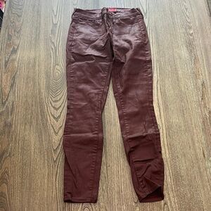 Lucky Brand Womens Charlie Super Skinny Jeans Coated Waxed Burgundy Size 0/25
